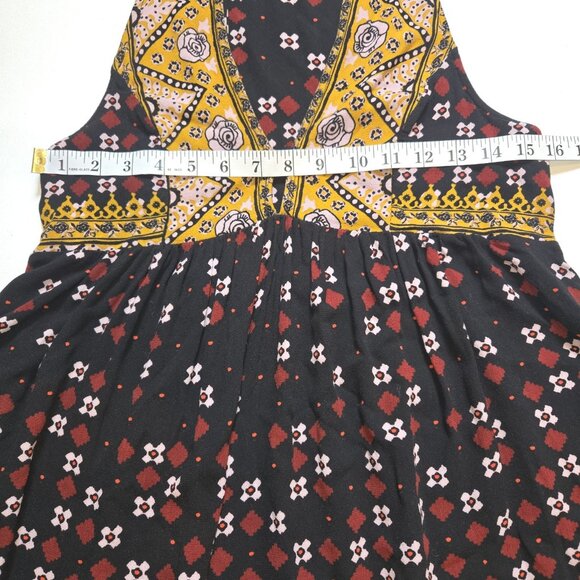 Free People Charlotte Sleeveless Halter Collared Top XS Tunic Flowy Red Gold Bla - Picture 5 of 9